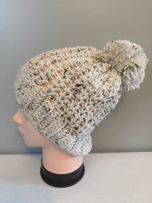 Beige Fleck Pom Beanie