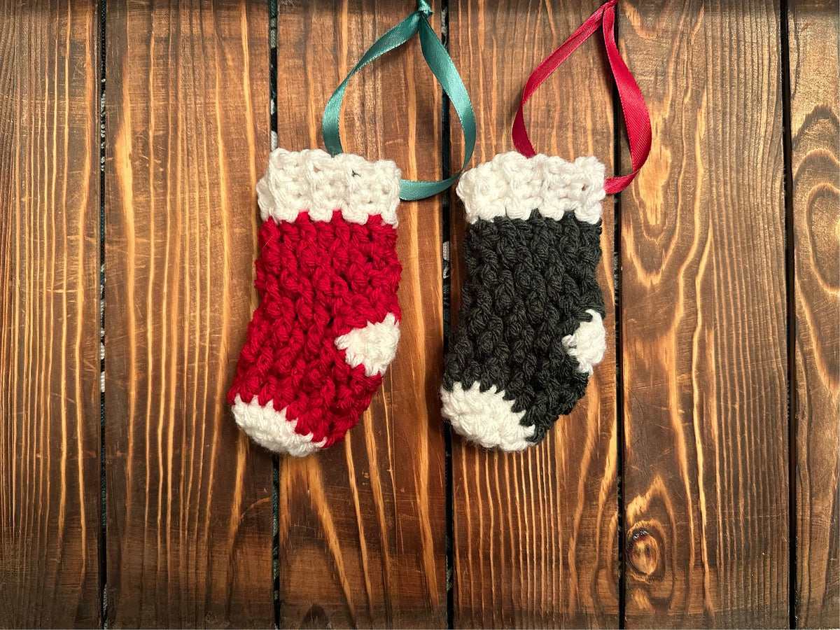 Crocheted Mini Stocking Ornament and Gift Card Holder