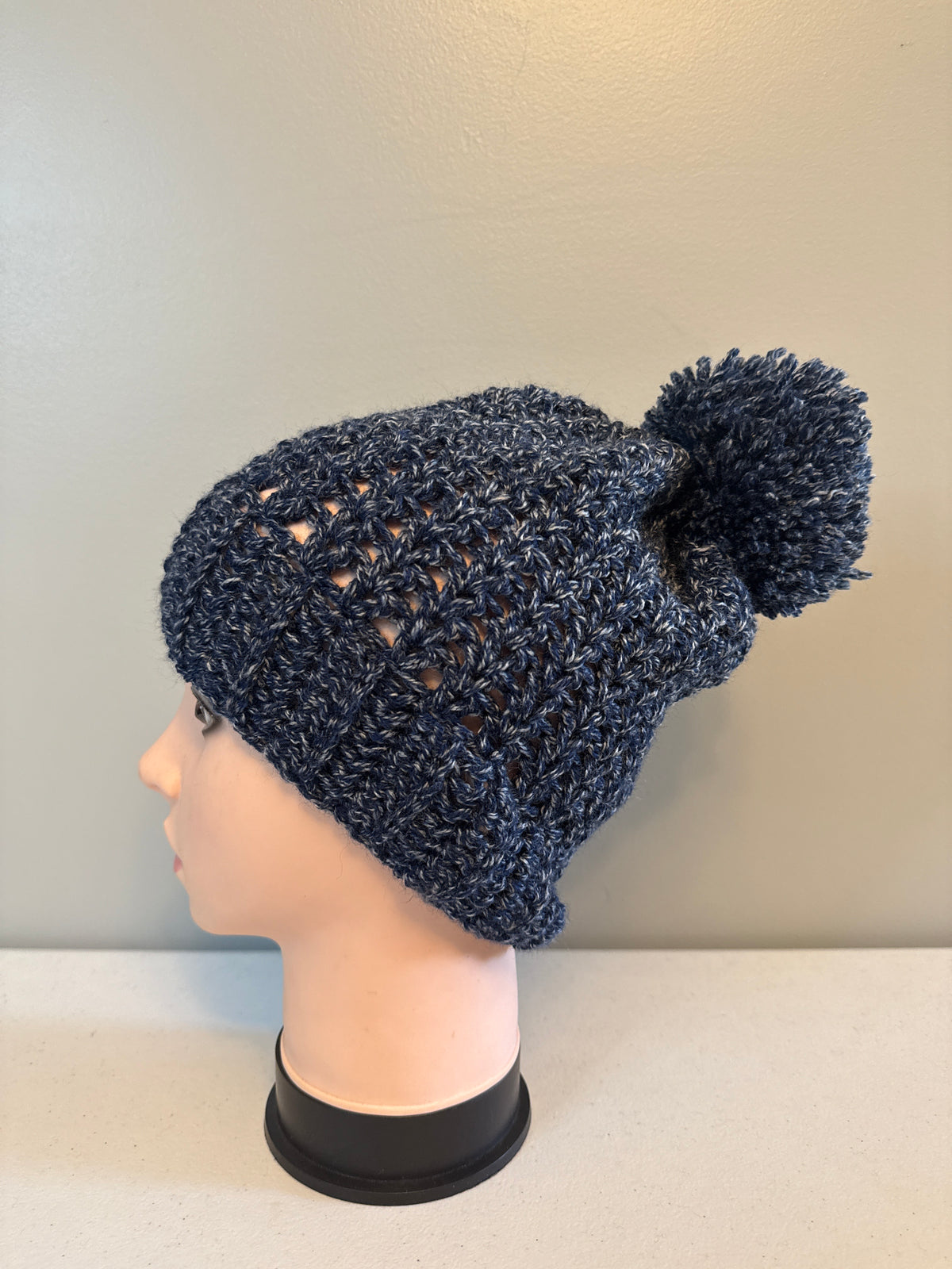Blue Static Pom Beanie