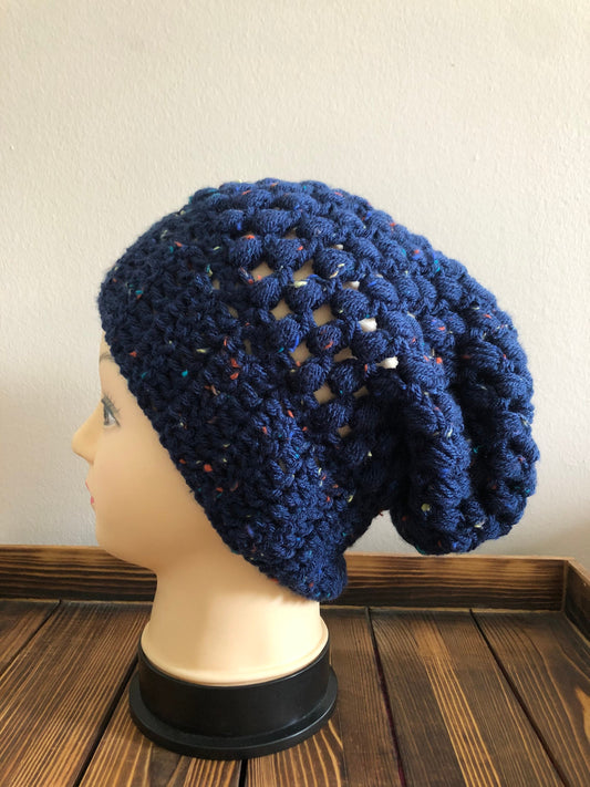 Blue Colorful Fleck Slouchy Beanie