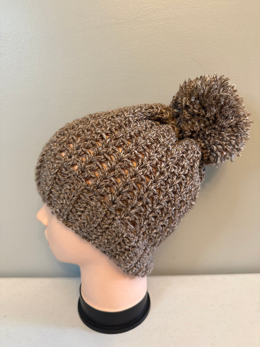Beige Static Pom Beanie