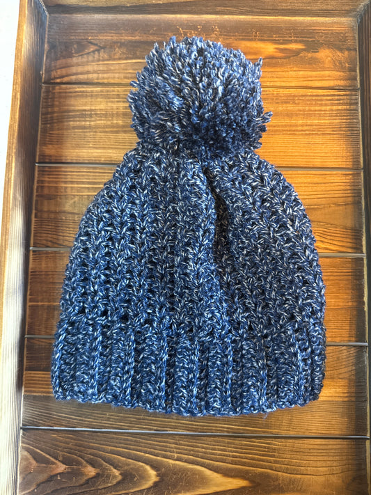 Blue Static Pom Beanie