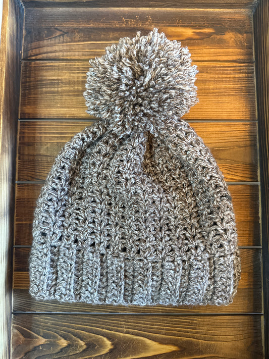 Beige Static Pom Beanie