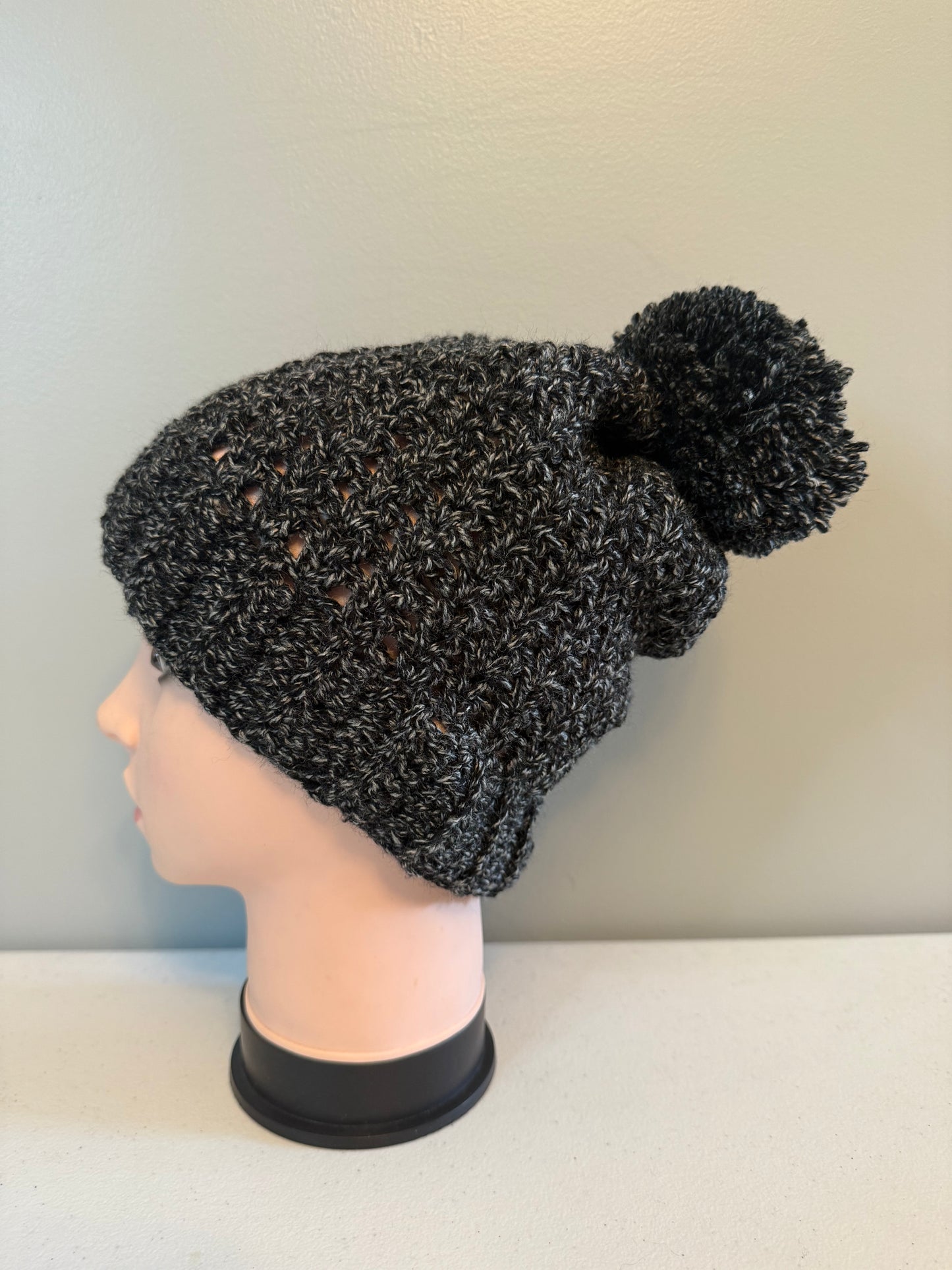 Black Static Pom Beanie