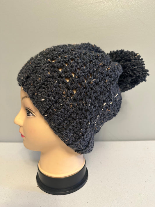 Blue Fleck Pom Beanie
